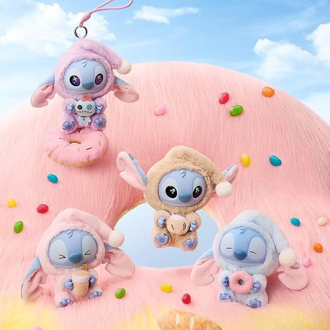 Miniso Top Toy Disney Stitch Eating Something Before Sleep Plush Keychain Single Blind Box